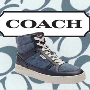 NIB Coach Clip Court High Top Sneaker In Signature Suede Embossed C  Style CN323